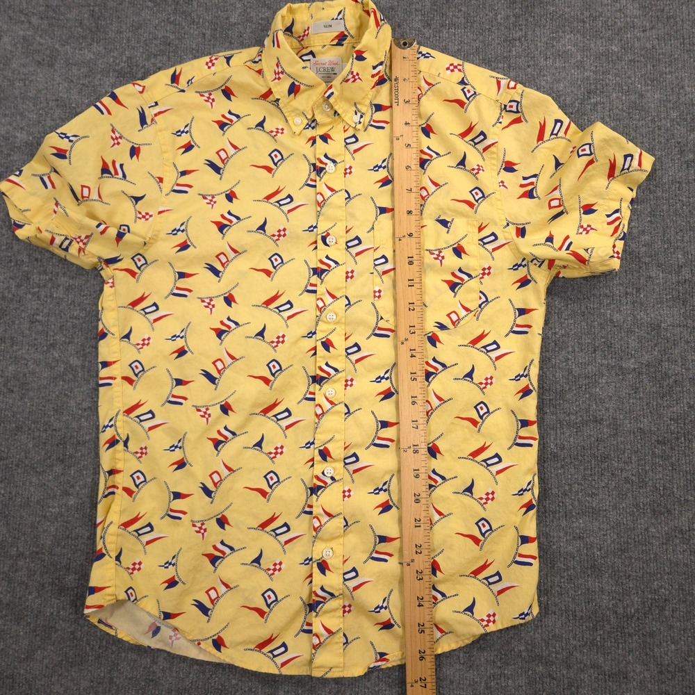 J Crew Shirt Mens S Yellow Nautical Flag AOP Secret Wash Slim Fit Short Sleeve - Picture 6 of 9